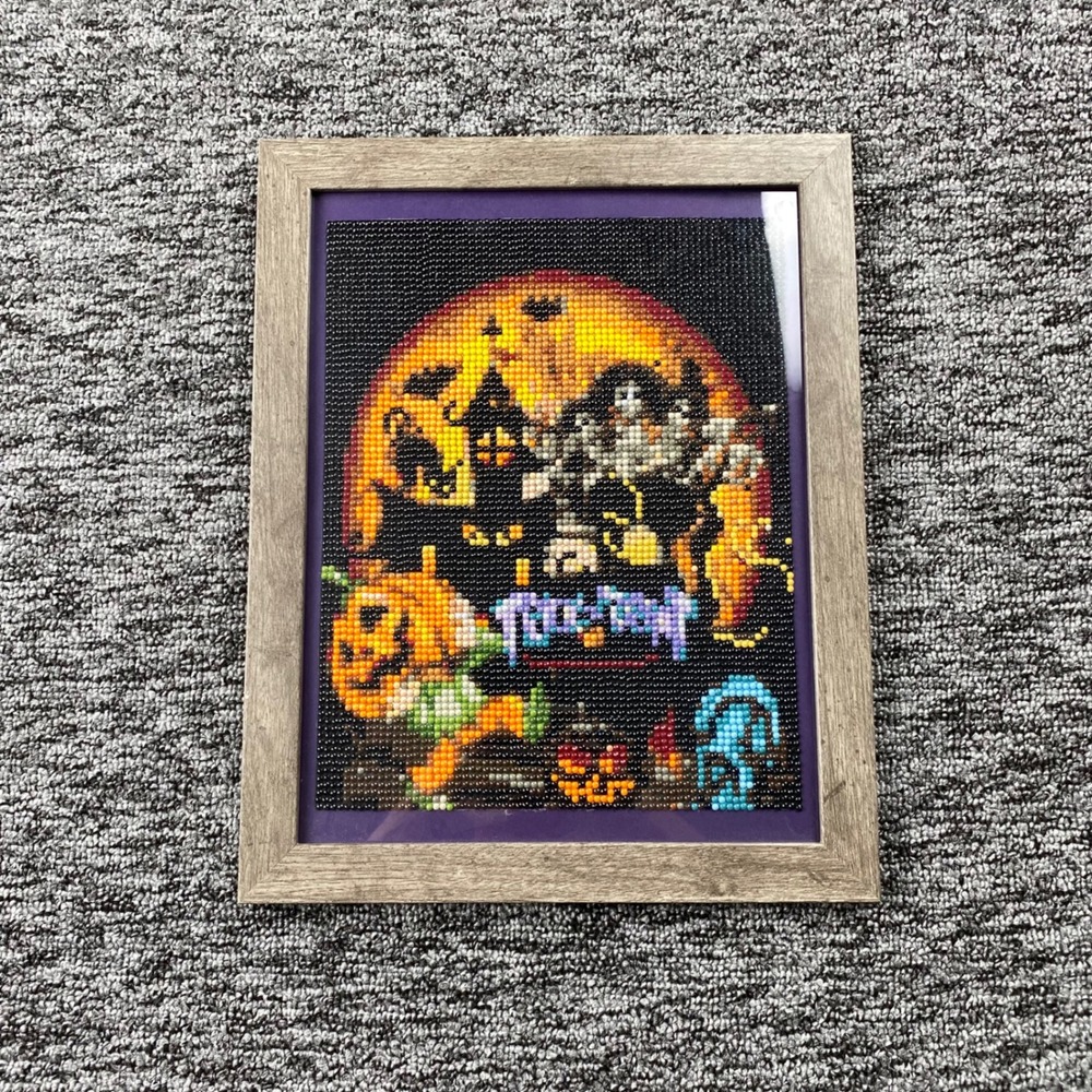 Halloween Diamond Art Haunted House Pumpkin Witch Framed 10x12 Rhinestone Decor